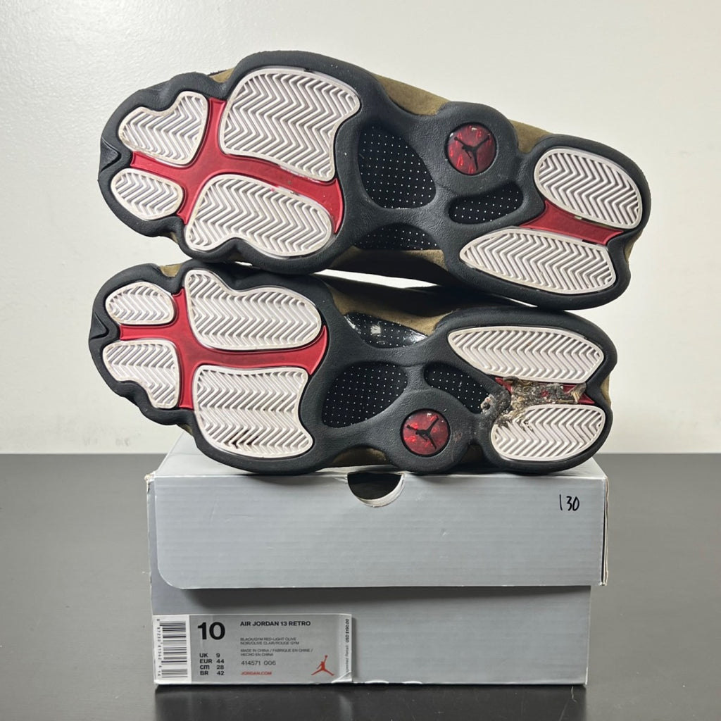 Jordan 13 Retro Olive 10 (Lightly Worn Pre-Owned)JordanBlack/True Red-Light Olive - Image 6