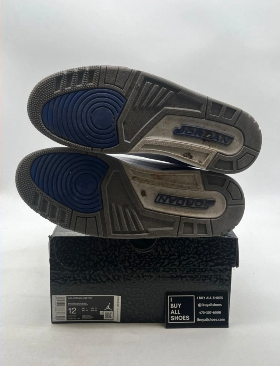 Jordan 3 Retro Racer Blue 12 (Lightly Worn Pre-Owned)JordanWhite/Black-Cement Grey-Racer Blue - Image 9