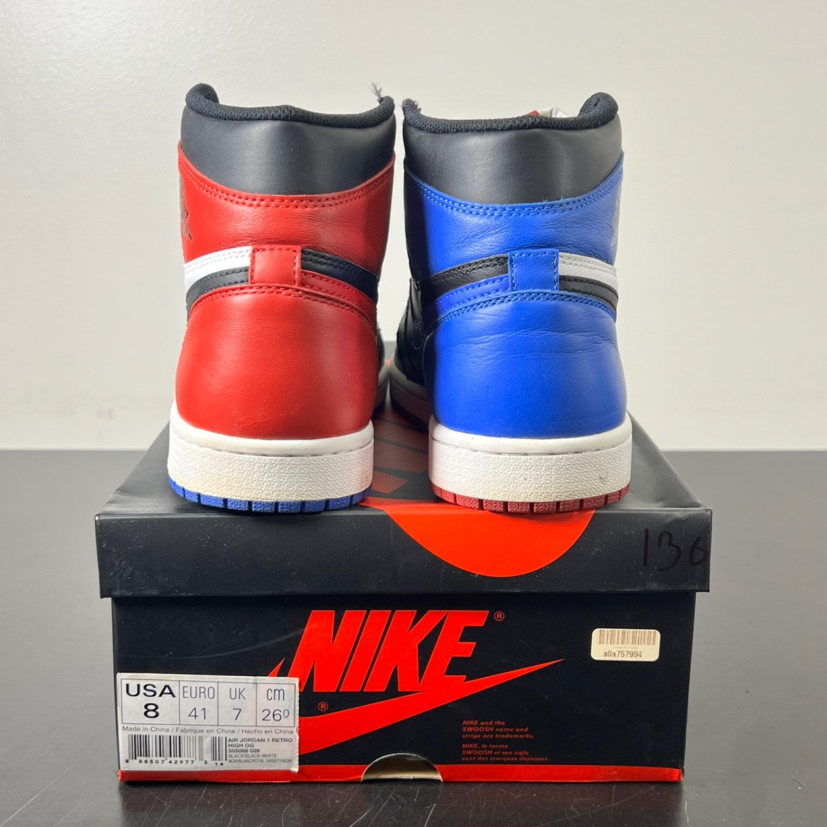 Jordan 1 Retro Top 3 8 (Lightly Worn Pre-Owned)JordanBlack/Varsity Red-Varsity Royal - Image 4