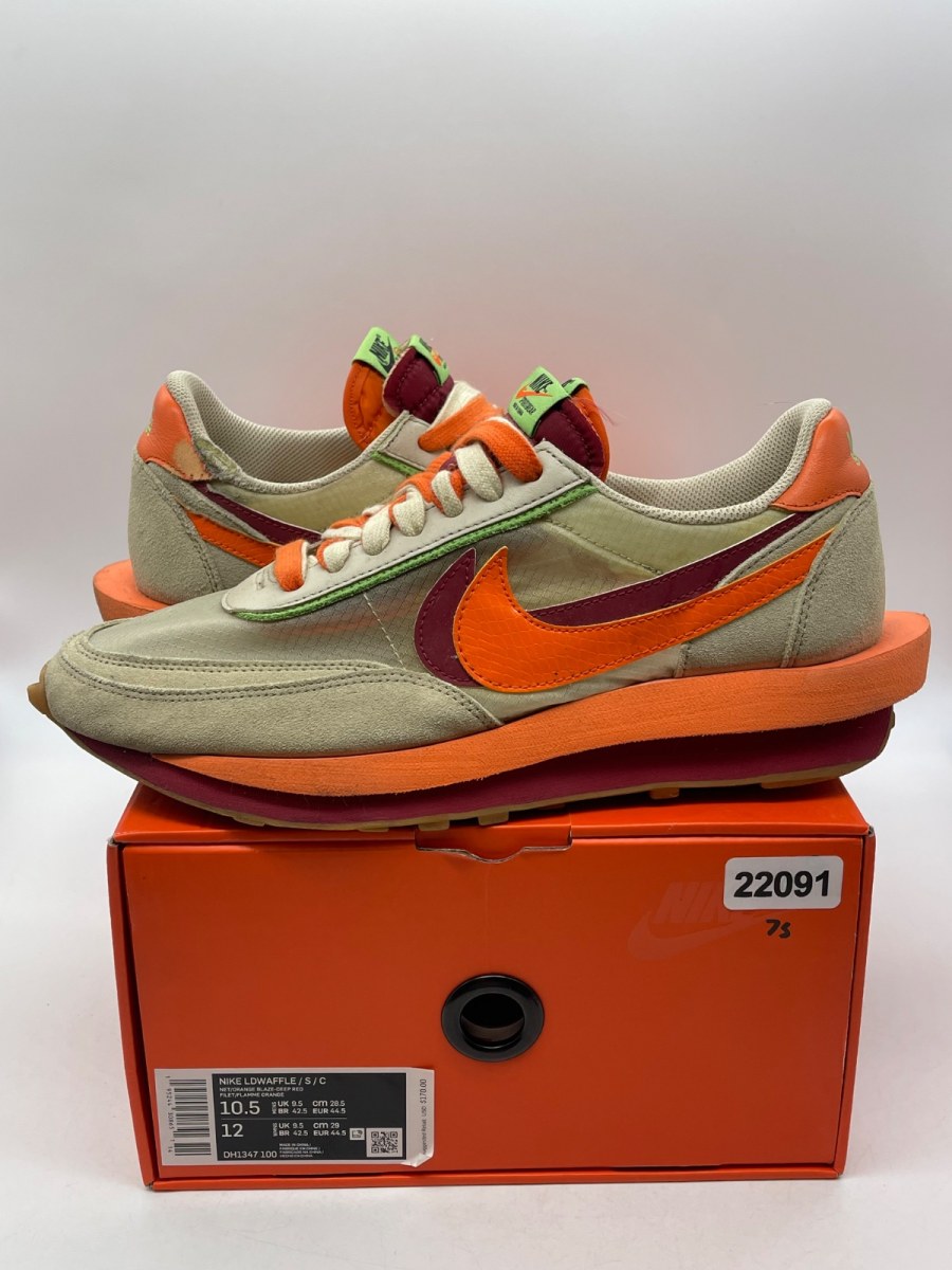 Nike LD Waffle sacai CLOT Kiss of Death Net Orange Blaze 10.5 (Moderately Worn Pre-Owned)NikeNet/Orange Blaze-Deep Red-Green Bean - Image 1