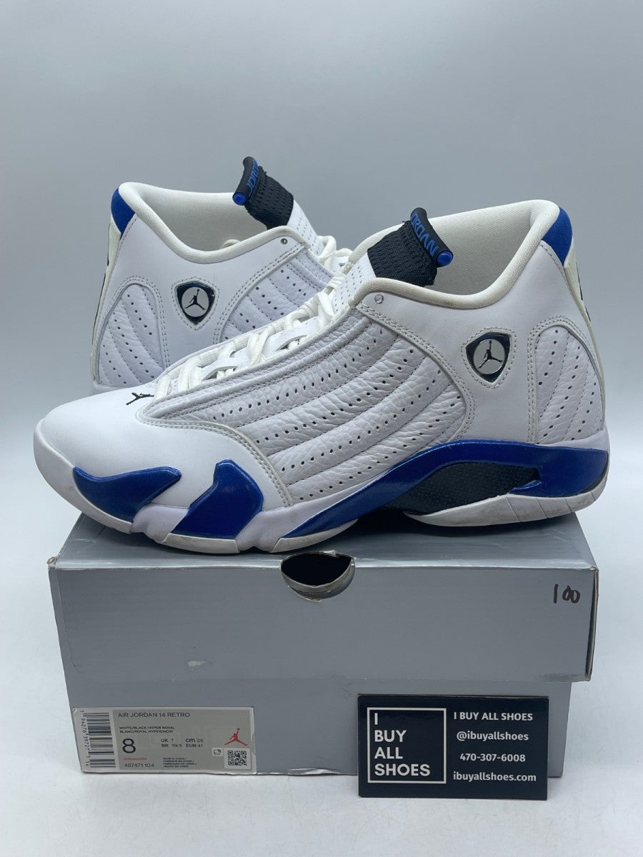 Jordan 14 Retro White Hyper Royal 8 (Moderately Worn Pre-Owned) - Image 1