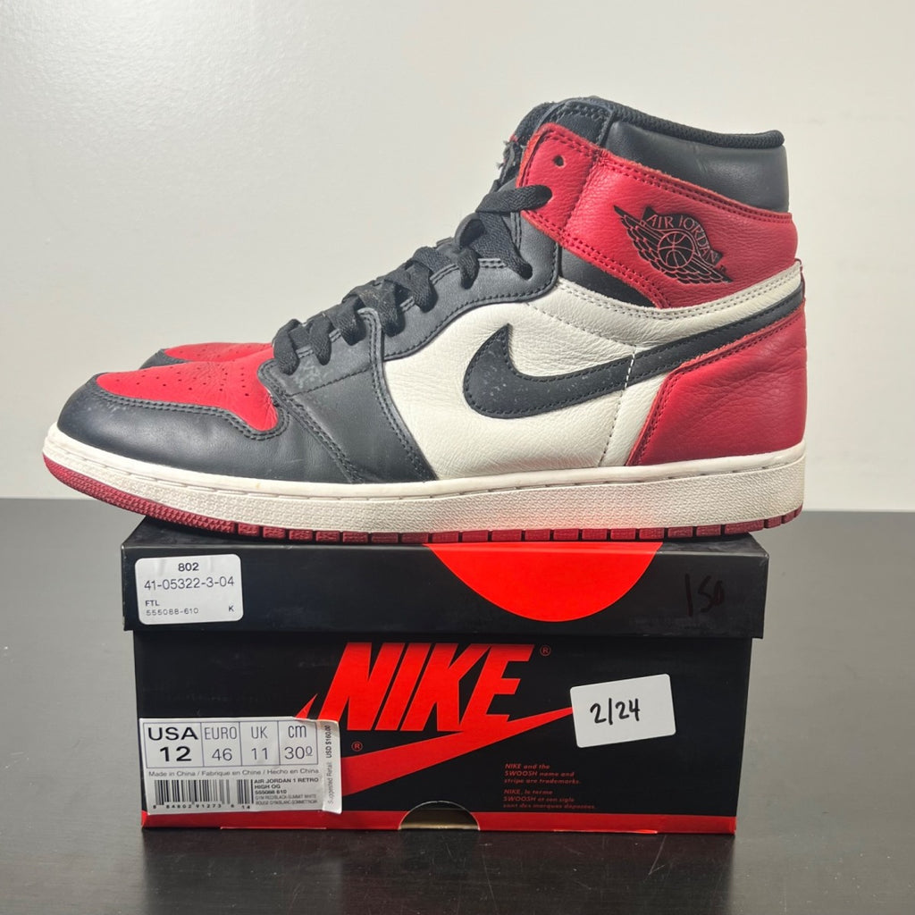 Jordan 1 Retro High Bred Toe 12 (Moderately Worn Pre-Owned)JordanGym Red/Black-Summit White - Image 3