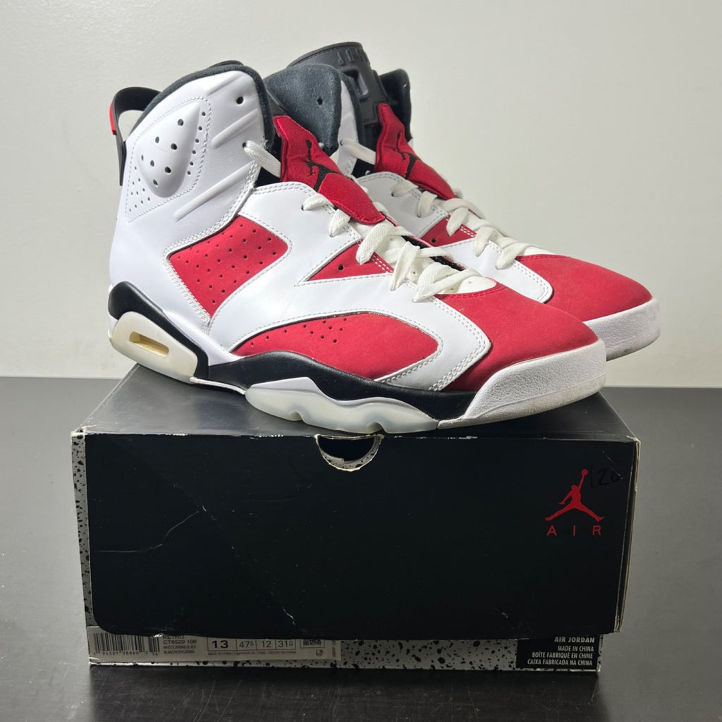 Jordan 6 Retro Carmine (2021) 13 (Moderately Worn Pre-Owned)JordanWhite/Black-Carmine - Image 1