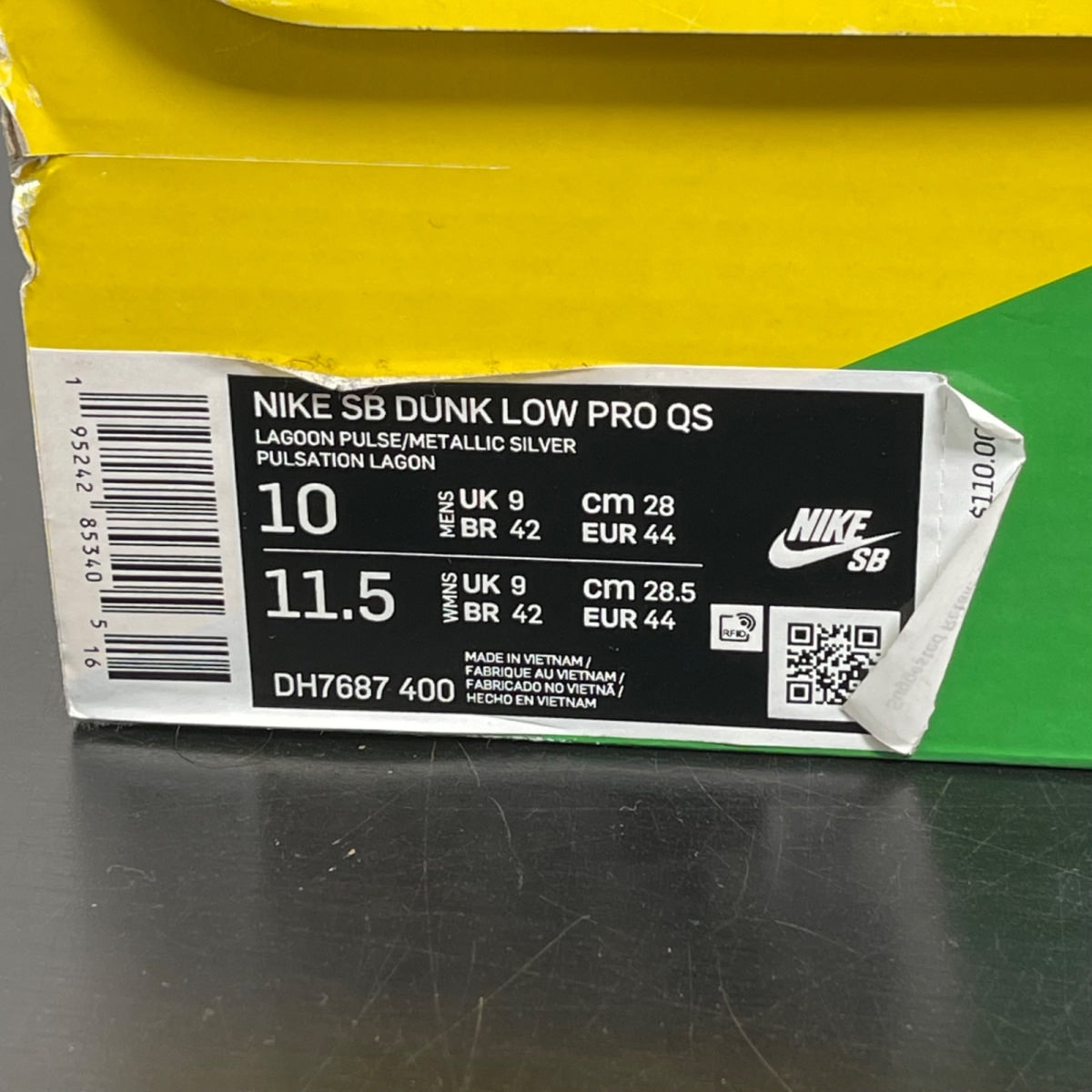 Nike SB Dunk Low FTC Lagoon Pulse 10 (Moderately Worn Pre-Owned)NikeWhite/Lagoon Pulse-Metallic Silver-Speed Yellow - Image 7