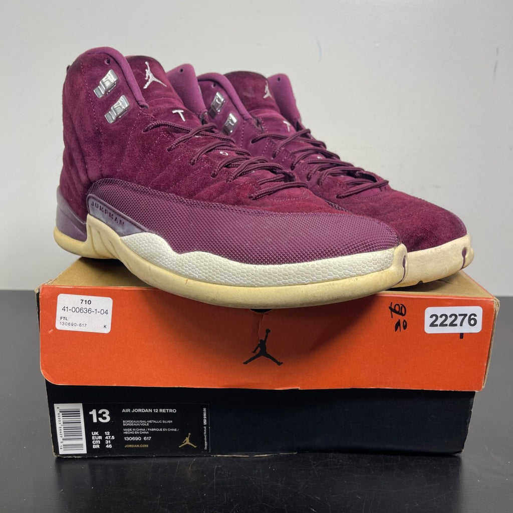 Jordan 12 Retro Bordeaux 13 (Moderately Worn Pre-Owned)JordanBordeaux/Sail-Metallic Silver - Image 1