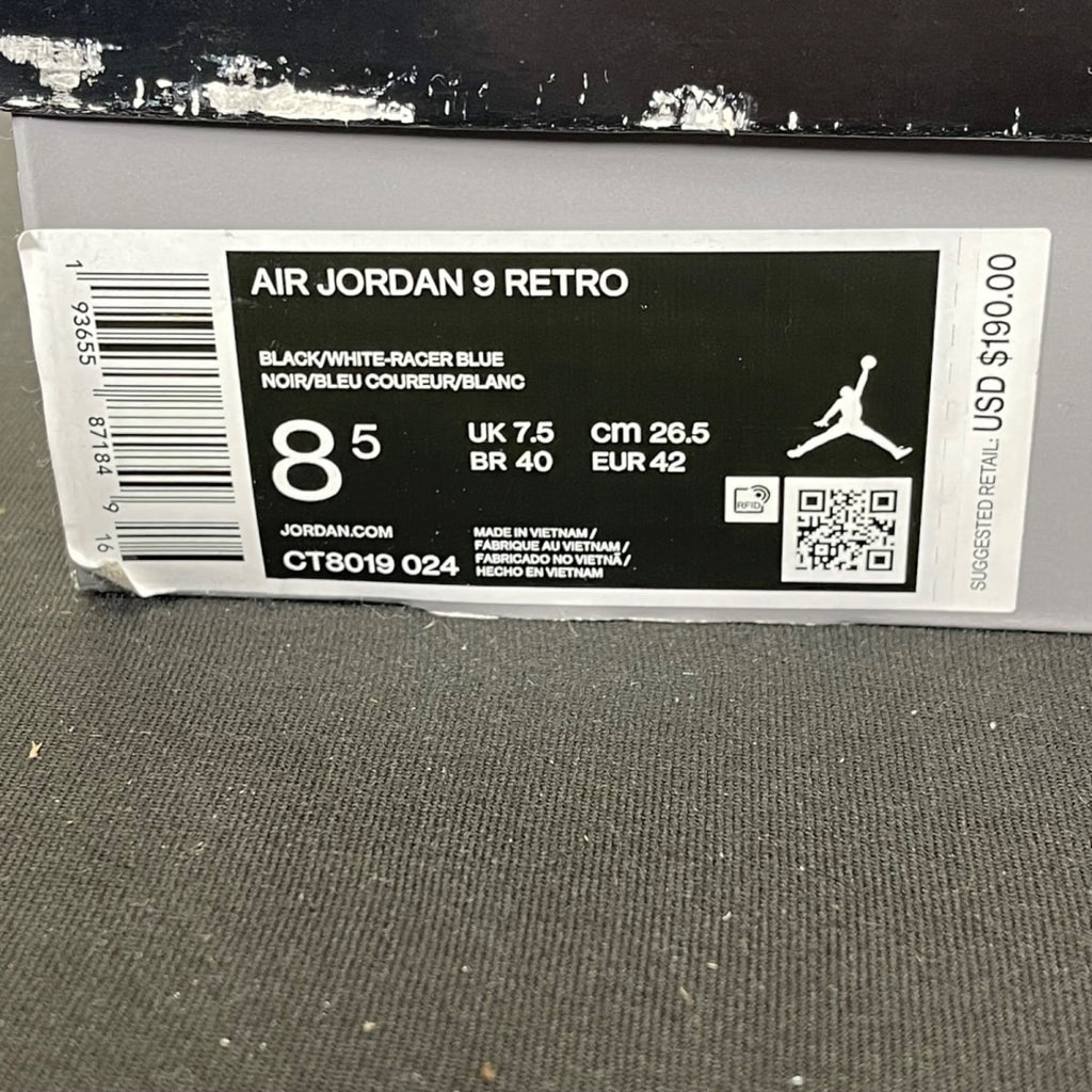 Jordan 9 Retro Racer Blue 8.5 (Moderately Worn Pre-Owned)JordanBlack/White-Racer Blue - Image 7