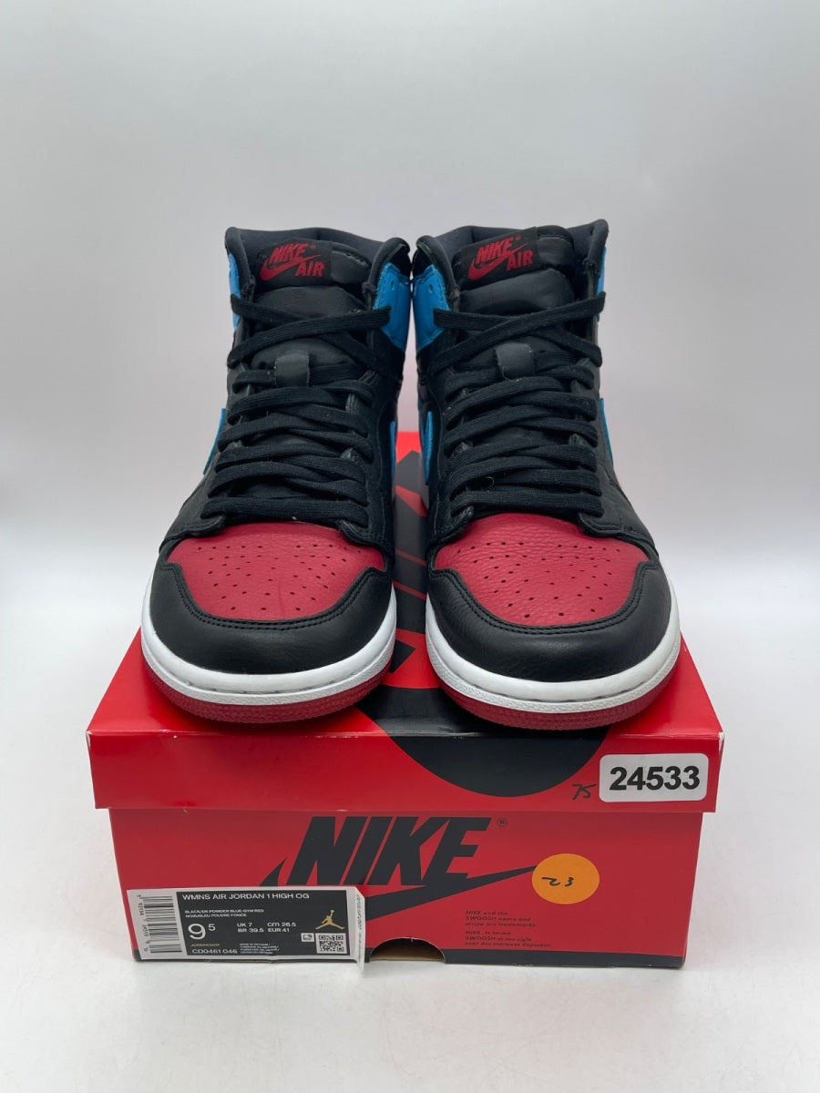 Jordan 1 Retro High NC to Chi (Women's) 9.5W (Moderately Worn Pre-Owned)JordanBlack/Dark Powder Blue-Gym Red - Image 2