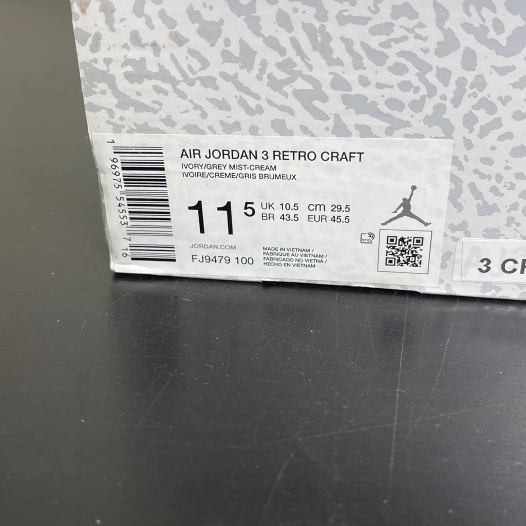 Jordan 3 Retro Craft Ivory 11.5 (Moderately Worn Pre-Owned)JordanIvory/Grey Mist/Cream - Image 7