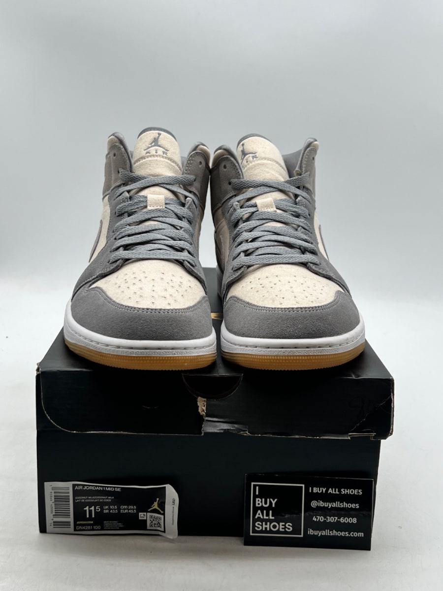 Jordan 1 Mid SE Coconut Milk Particle Grey 11.5 (Lightly Worn Pre-Owned)