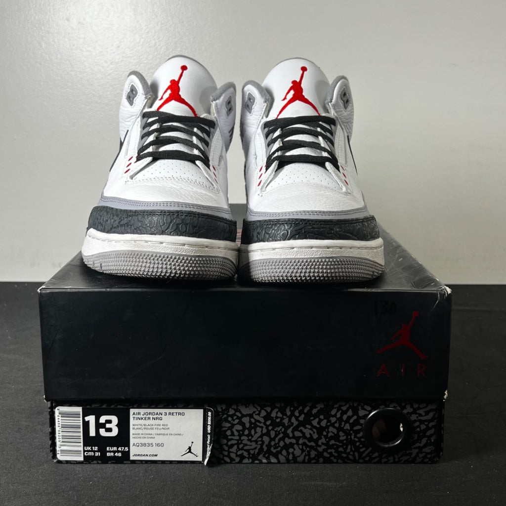 Jordan 3 Retro Tinker Hatfield 13 (Moderately Worn Pre-Owned)JordanWhite/Black-Fire Red-Cement Grey - Image 2