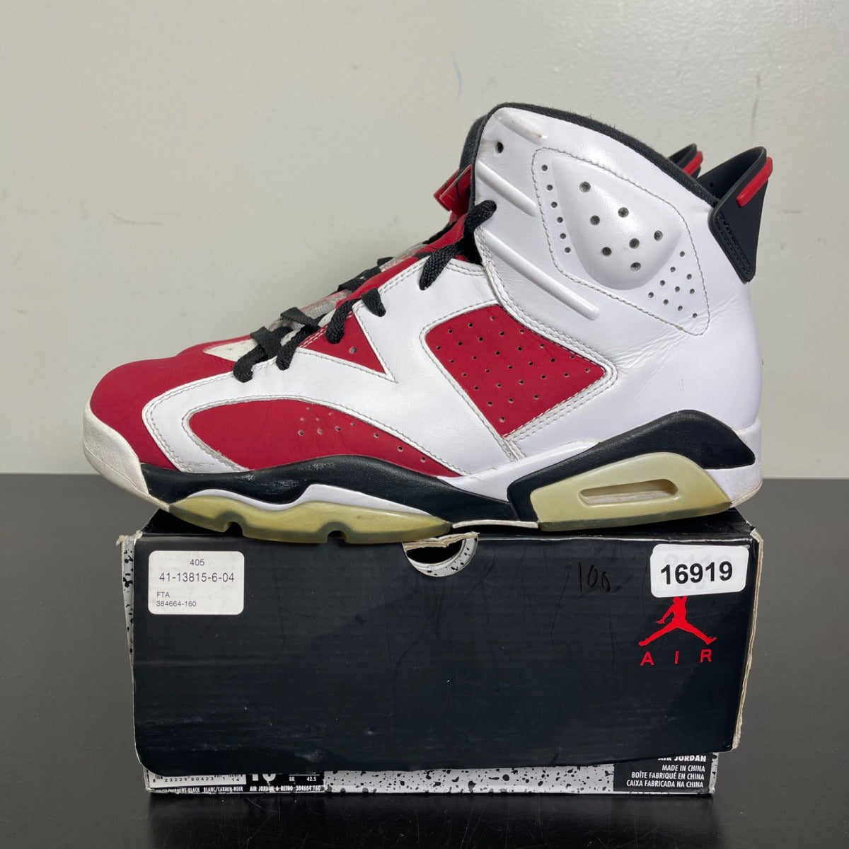 Jordan 6 Retro Carmine (2014) 10.5 (Moderately Worn Pre-Owned)JordanWhite/Carmine-Black - Image 3