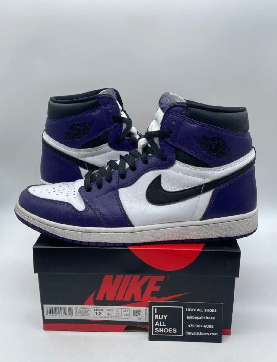 Jordan 1 Retro High Court Purple White 12 (Lightly Worn Pre-Owned)JordanCourt Purple/White-Black - Image 1