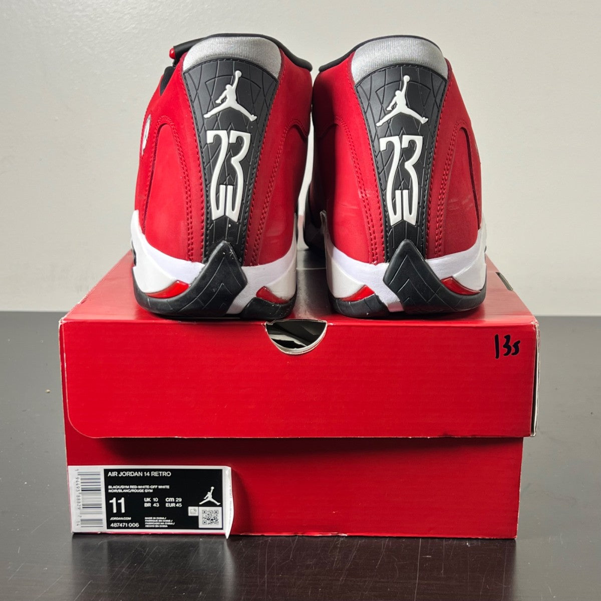 Jordan 14 Retro Gym Red Toro 11 (Lightly Worn Pre-Owned)JordanBlack/White-Off White-Gym Red - Image 5