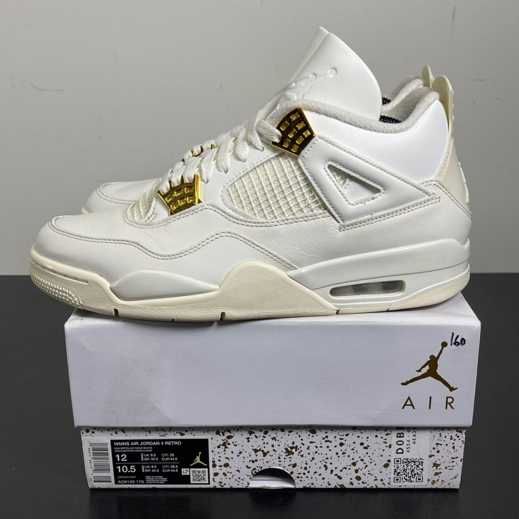 Jordan 4 Retro Metallic Gold (Women's) 12W (Moderately Worn Pre-Owned)JordanSail/Metallic Gold/Black - Image 3