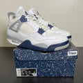 Jordan 4 Retro Midnight Navy 10 (Moderately Worn Pre-Owned)JordanWhite/Midnight Navy/Light Smoke Grey-Fire Red - Image 1