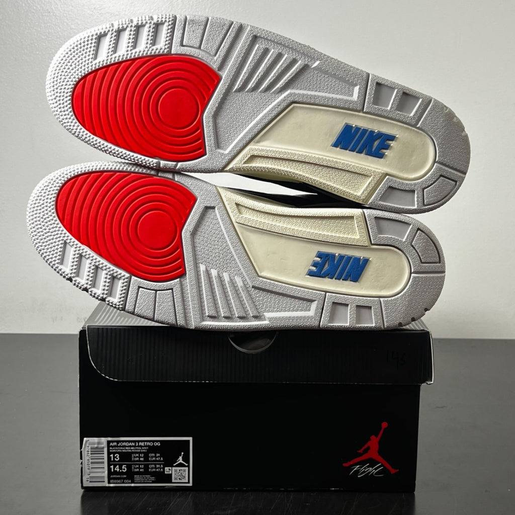 Jordan 3 Retro OG Rare Air 13 (Lightly Worn Pre-Owned)JordanBlack/Chile Red/Neutral Grey/Military Blue/Coconut Milk - Image 6