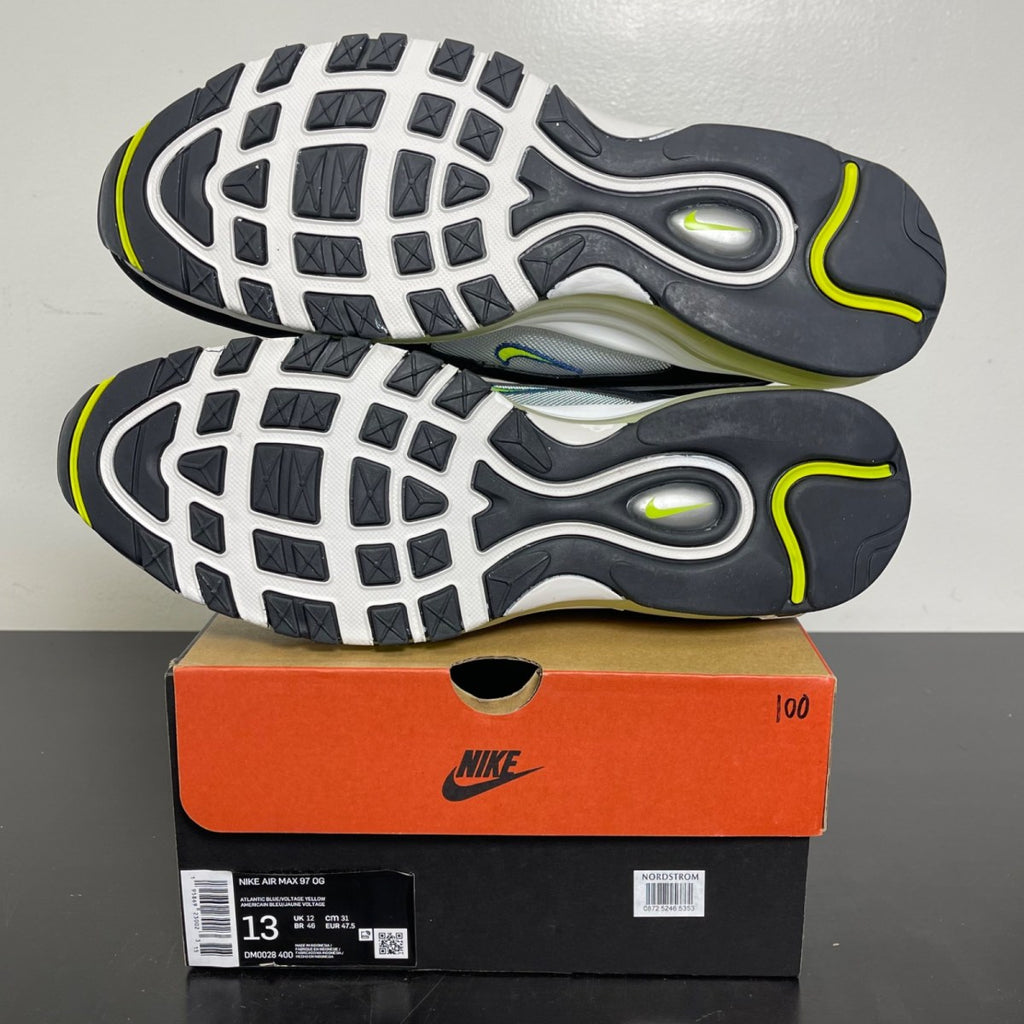 Nike Air Max 97 OG Atlantic Blue Voltage Yellow 13 (Moderately Worn Pre-Owned)NikeAtlantic Blue/Metallic Silver/Black/Voltage Yellow - Image 5