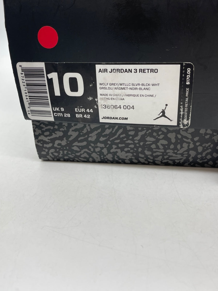Jordan 3 Retro Wolf Grey 10 (Moderately Worn Pre-Owned) - Image 9