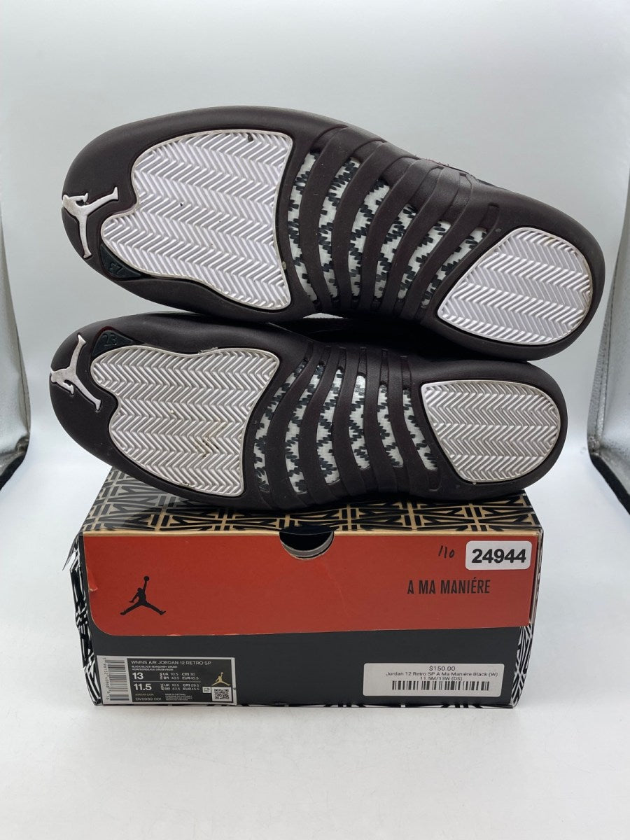 Jordan 12 Retro SP A Ma Maniére Black (Women's) 13W (Moderately Worn Pre-Owned)JordanBlack/Black-Burgundy Crush - Image 7