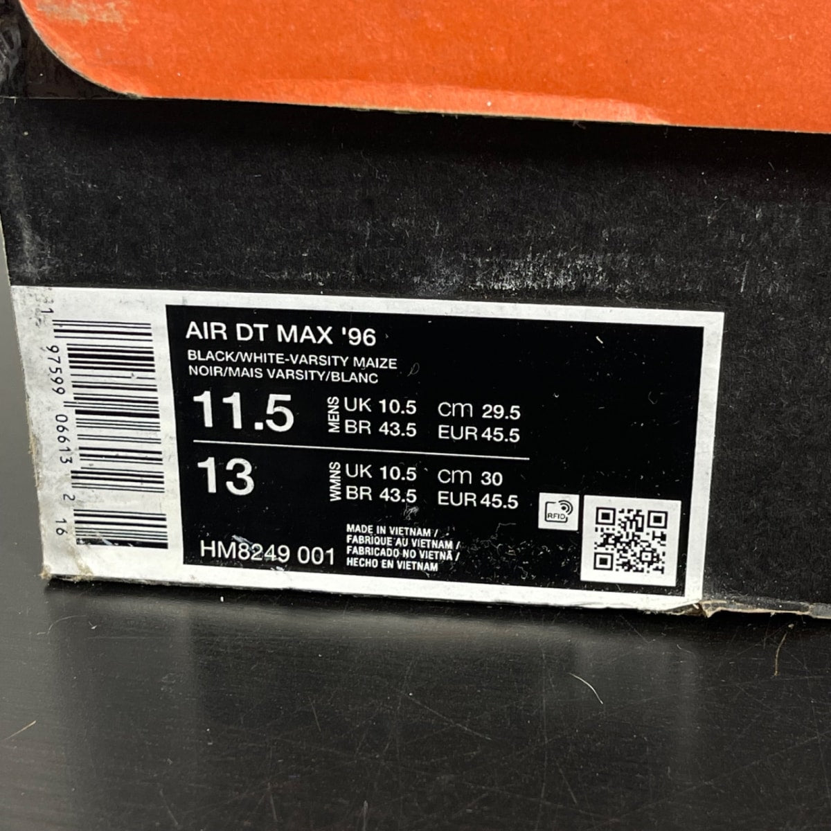 Nike Air DT Max '96 Black White (2024) 11.5 (Moderately Worn Pre-Owned)NikeBlack/White/Varsity Maize - Image 7