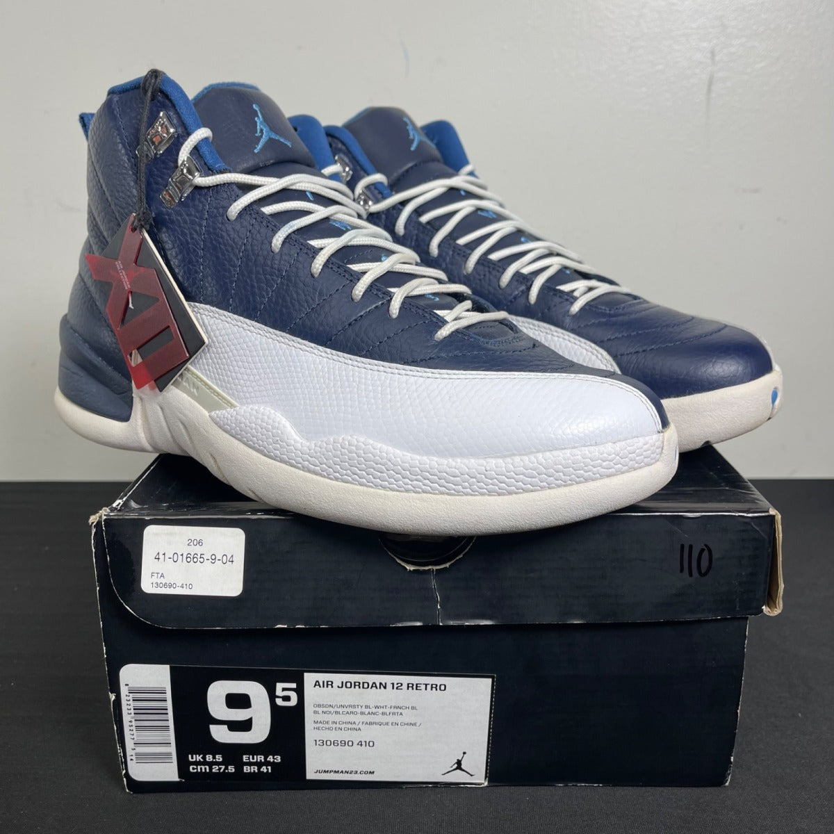 Jordan 12 Retro Obsidian (2012) 9.5 (Moderately Worn Pre-Owned)JordanObsidian/White-French Blue-University Blue - Image 1