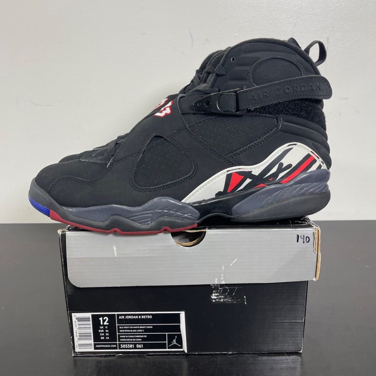 Jordan 8 Retro Playoffs (2013) 12 (Moderately Worn Pre-Owned)JordanBlack/True Red-White - Image 3