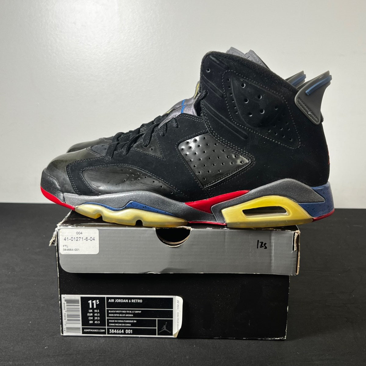 Jordan 6 Retro Pistons 11.5 (Heavily Worn Pre-Owned)JordanBlack/Varsity Red-True Blue-Light Graphite - Image 3