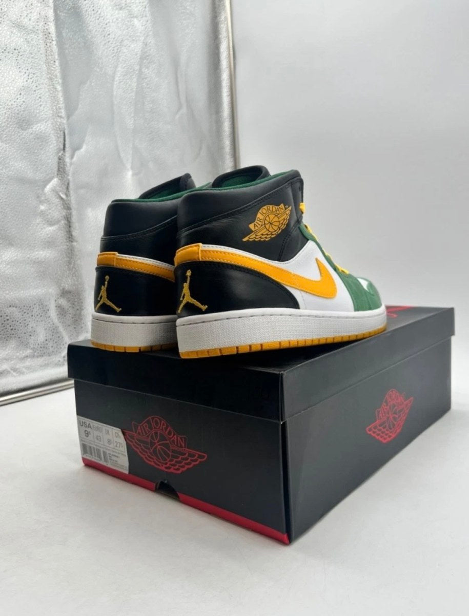 Jordan 1 Mid Retro Sonics 9.5 (Lightly Worn Pre-Owned)JordanGorge Green/University Gold-White-Black - Image 3