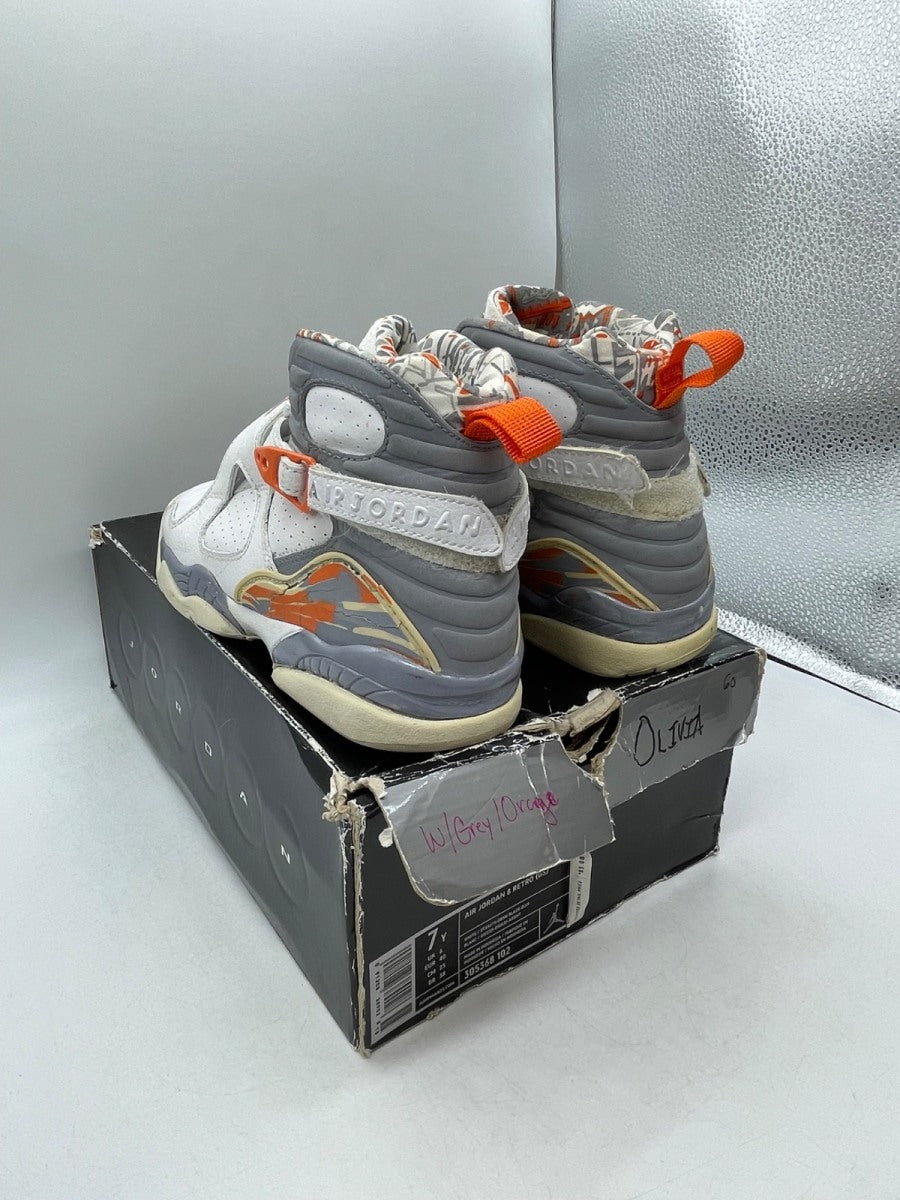 Jordan 8 Retro Orange White (GS) 7Y (Moderately Worn Pre-Owned)JordanWhite/Stealth/Orange Blaze/Silver - Image 4