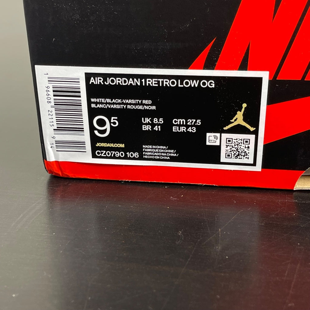 Jordan 1 Retro Low OG Black Toe (2023) 9.5 (Moderately Worn Pre-Owned)JordanWhite/Black/Varsity Red - Image 7