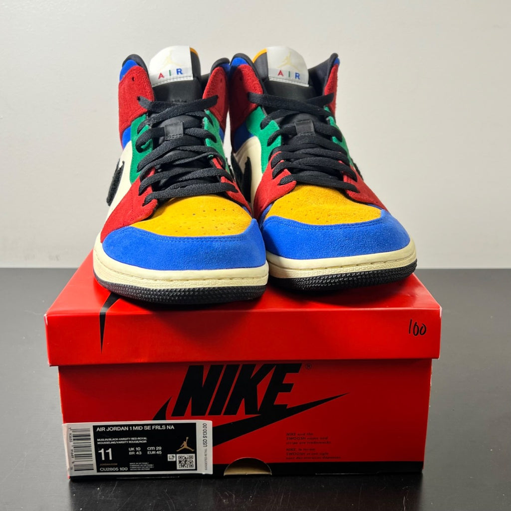 Jordan 1 Mid SE Fearless Blue the Great 11 (Lightly Worn Pre-Owned)JordanMuslin/Varsity Red-Royal-Taxi-Black - Image 2