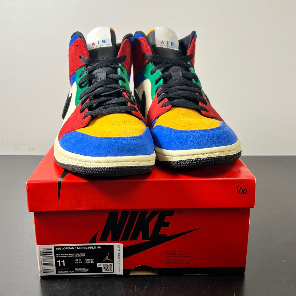Jordan 1 Mid SE Fearless Blue the Great 11 (Lightly Worn Pre-Owned)JordanMuslin/Varsity Red-Royal-Taxi-Black - Image 2