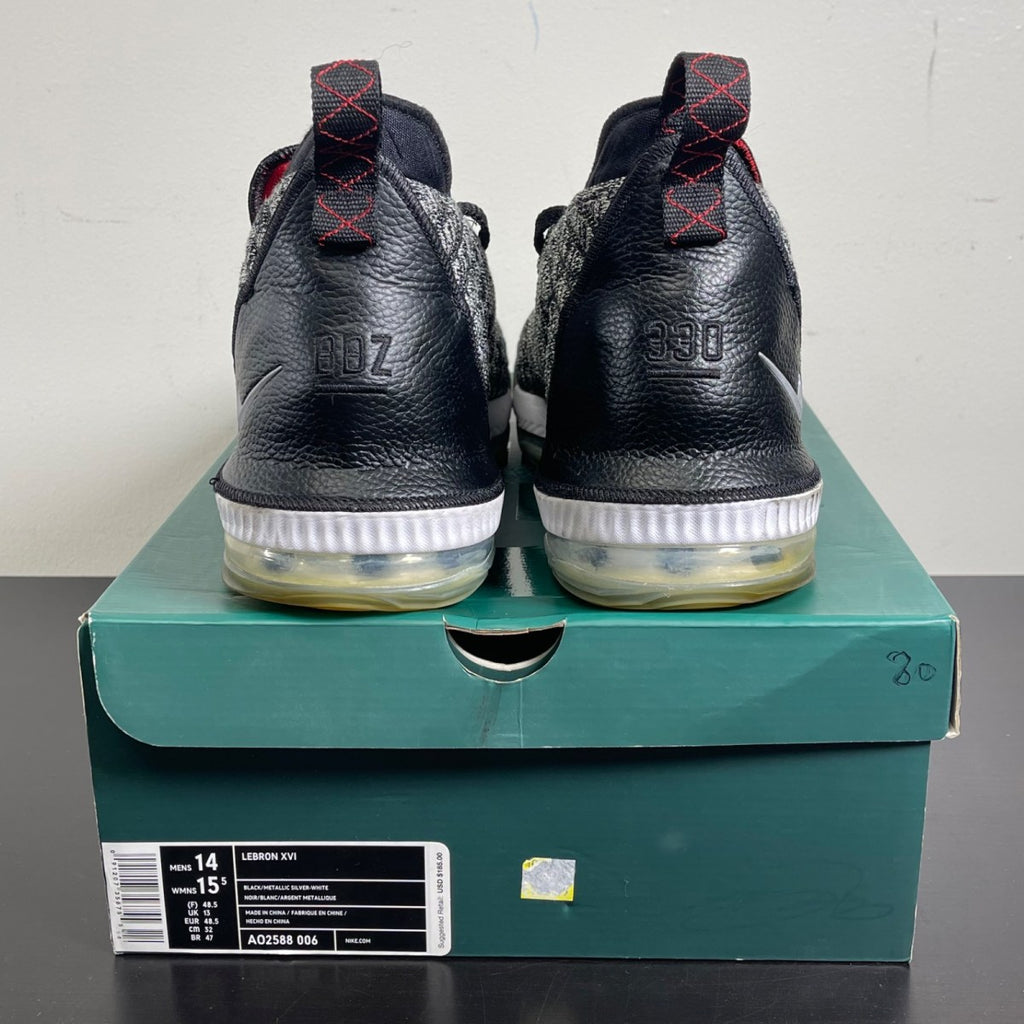 Nike LeBron 16 Black Metallic Silver 14 (Moderately Worn Pre-Owned)NikeBlack/Metallic Silver-White - Image 4