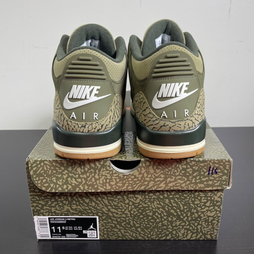 Jordan 3 Retro Family Affair 11.5 (Moderately Worn Pre-Owned)JordanMedium Olive/Sequoia/Neutral Olive/Sail/Total Crimson - Image 4