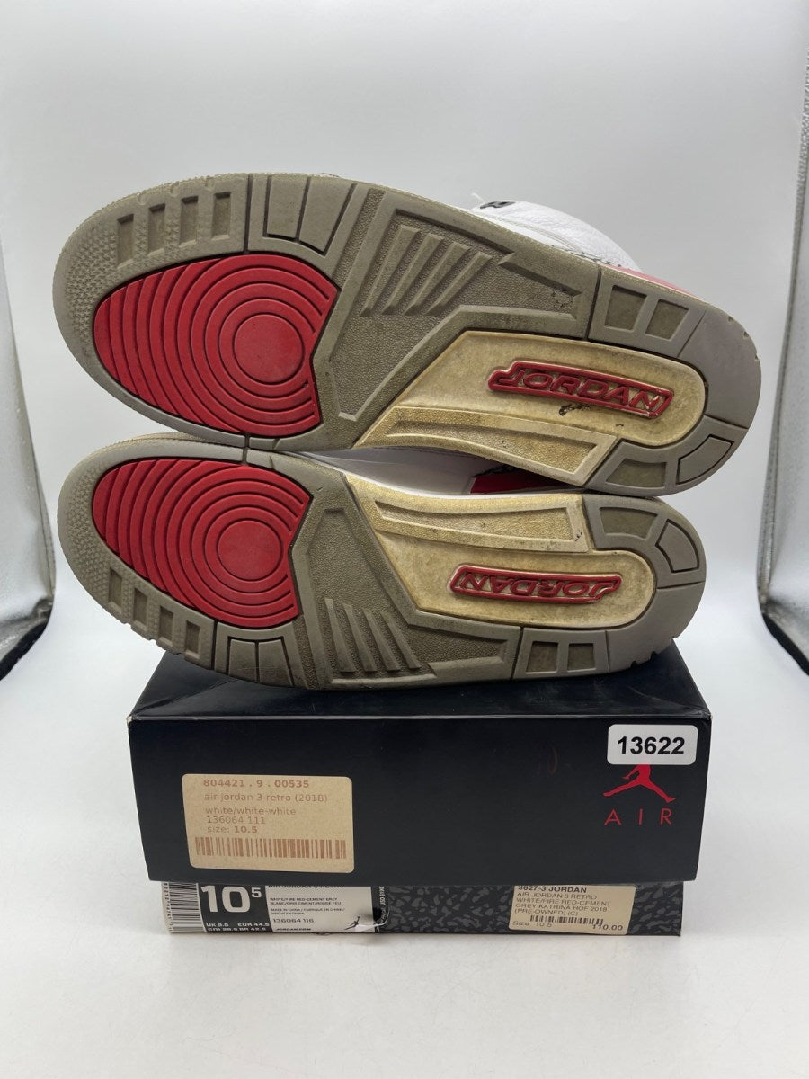 Jordan 3 Retro Hall of Fame 10.5 (Moderately Worn Pre-Owned)JordanWhite/Fire Red-Cement Grey-Black - Image 7