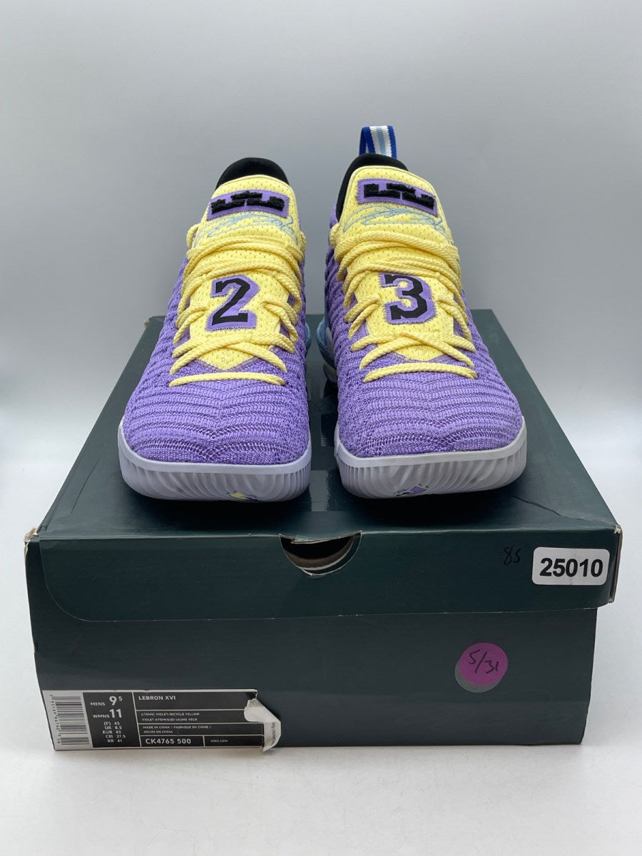 Nike LeBron 16 Lakers Championships 9.5 (Moderately Worn Pre-Owned)NikeAtomic Violet/Bicycle Yellow-Half Blue - Image 2