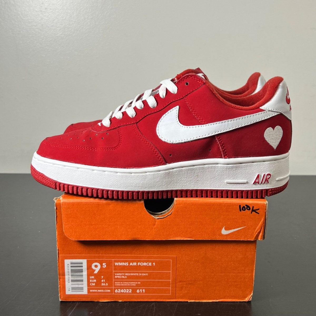 Nike Air Force 1 Low V-Day (Women's) 9.5W (Moderately Worn Pre-Owned)NikeVarsity Red/White - Image 3