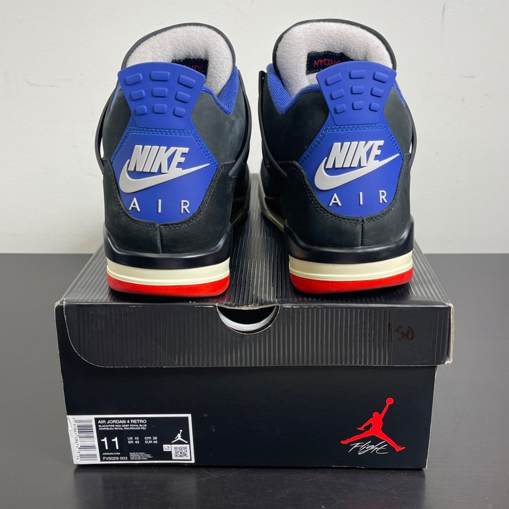 Jordan 4 Retro Rare Air (Gold Lettering) 11 (Moderately Worn Pre-Owned)JordanBlack/Fire Red/Deep Royal Blue/Dark Smoke Grey/Tech Grey - Image 4