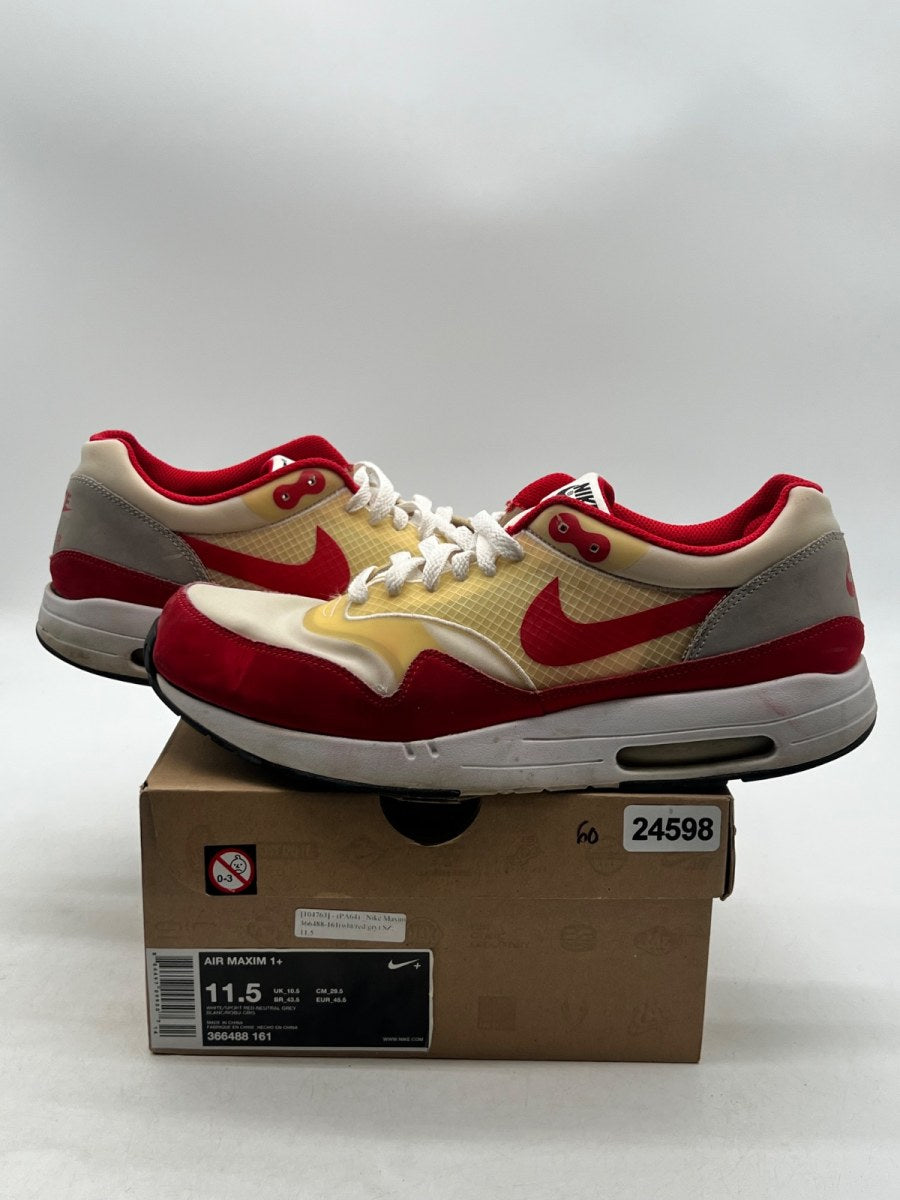 Nike Air Maxim 1+ Sport Red 11.5 (Heavily Worn Pre-Owned)NikeWhite/Sport Red/Neutral Grey - Image 1