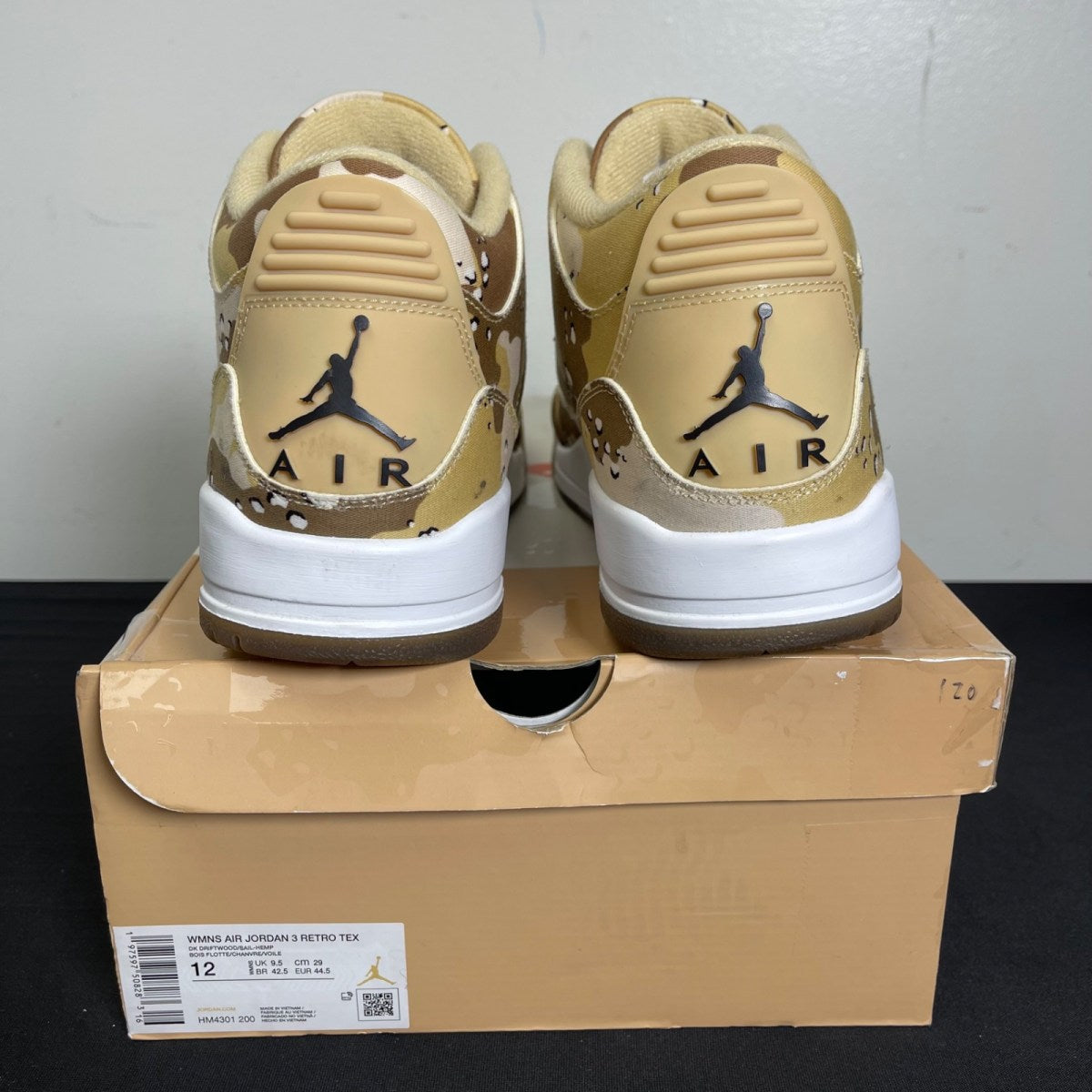 Jordan 3 Retro WNBA Desert Camo (Women's) 12W (Moderately Worn Pre-Owned)JordanDark Driftwood/Sail/Hemp/Velvet Brown/Brilliant Orange/White - Image 4
