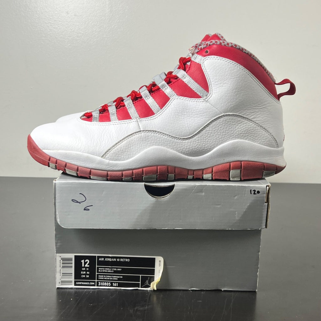 Jordan 10 Retro Red Steel 12 (Moderately Worn Pre-Owned)JordanWhite/Varsity Red/Light Steel Grey - Image 3