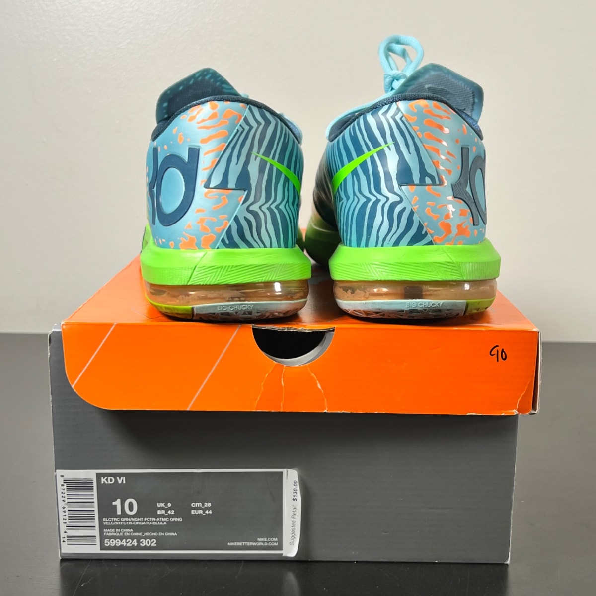 Nike KD 6 Liger 10 (Lightly Worn Pre-Owned)NikeElectric Green/Night Factor-Atomic Orange - Image 5