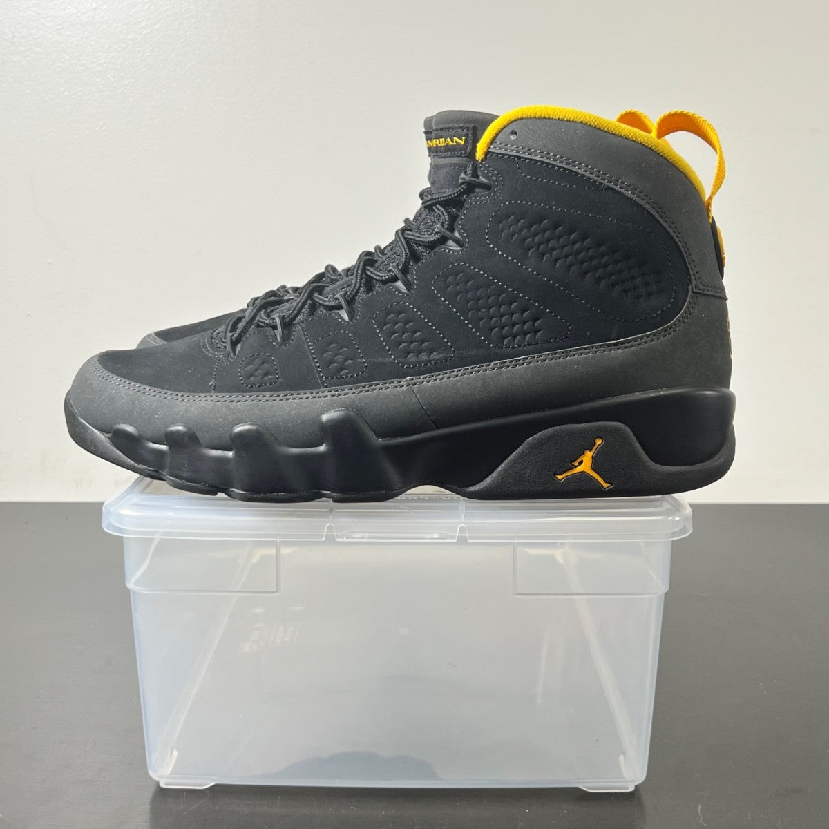 Jordan 9 Retro Dark Charcoal University Gold 10.5 (Moderately Worn Pre-Owned)JordanBlack/Dark Charcoal-University Gold - Image 3
