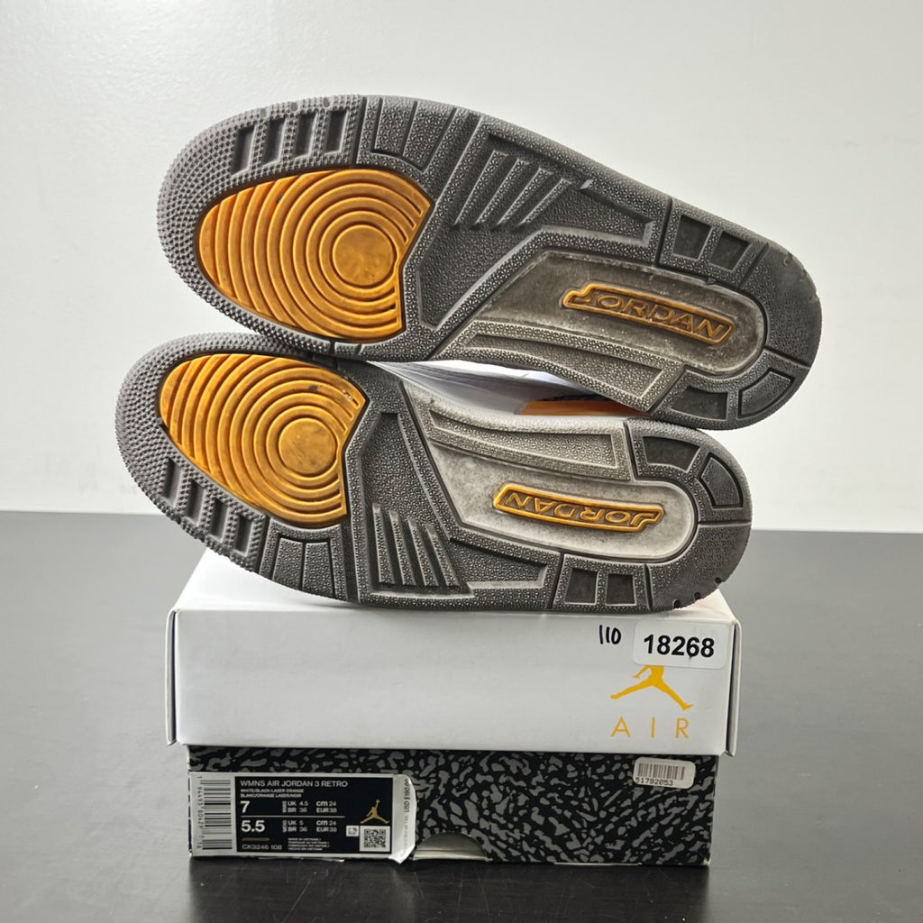 Jordan 3 Retro Laser Orange (Women's) 7W (Lightly Worn Pre-Owned)JordanWhite/Laser Orange-Cement Grey-Black - Image 5