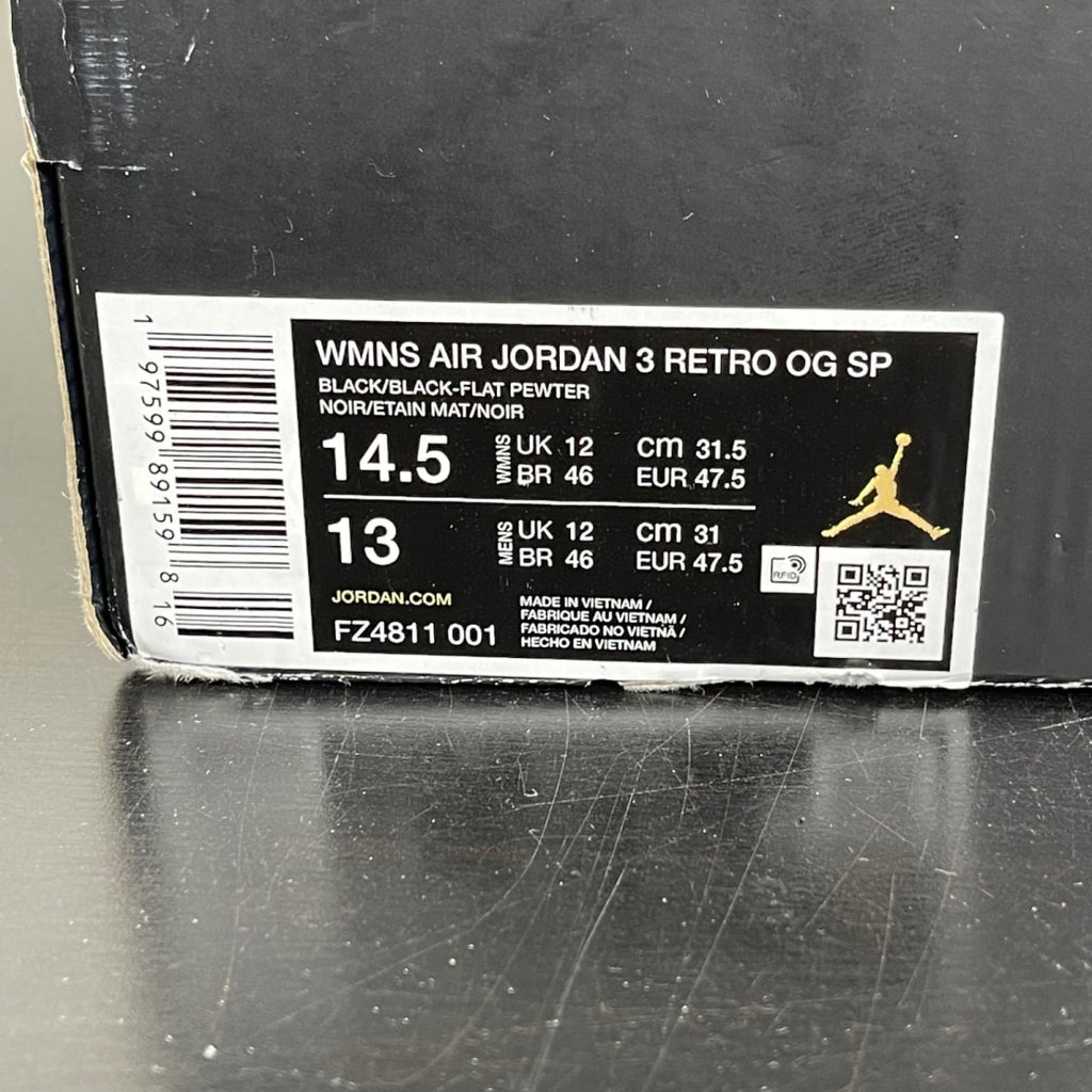 Jordan 3 Retro OG SP A Ma Maniére While You Were Sleeping (Women's) 14.5W (Moderately Worn Pre-Owned)JordanBlack/Black/Flat Pewter/Violet Ore - Image 7