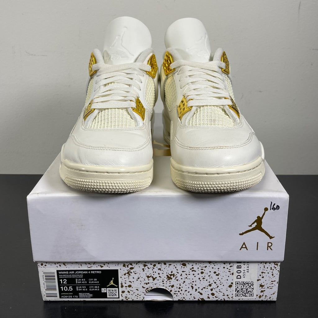 Jordan 4 Retro Metallic Gold (Women's) 12W (Moderately Worn Pre-Owned)JordanSail/Metallic Gold/Black - Image 2
