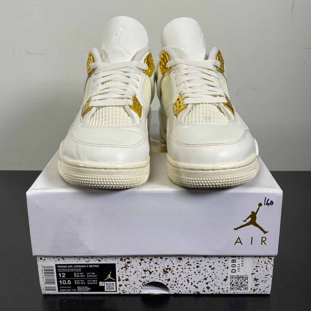 Jordan 4 Retro Metallic Gold (Women's) 12W (Moderately Worn Pre-Owned)JordanSail/Metallic Gold/Black - Image 2