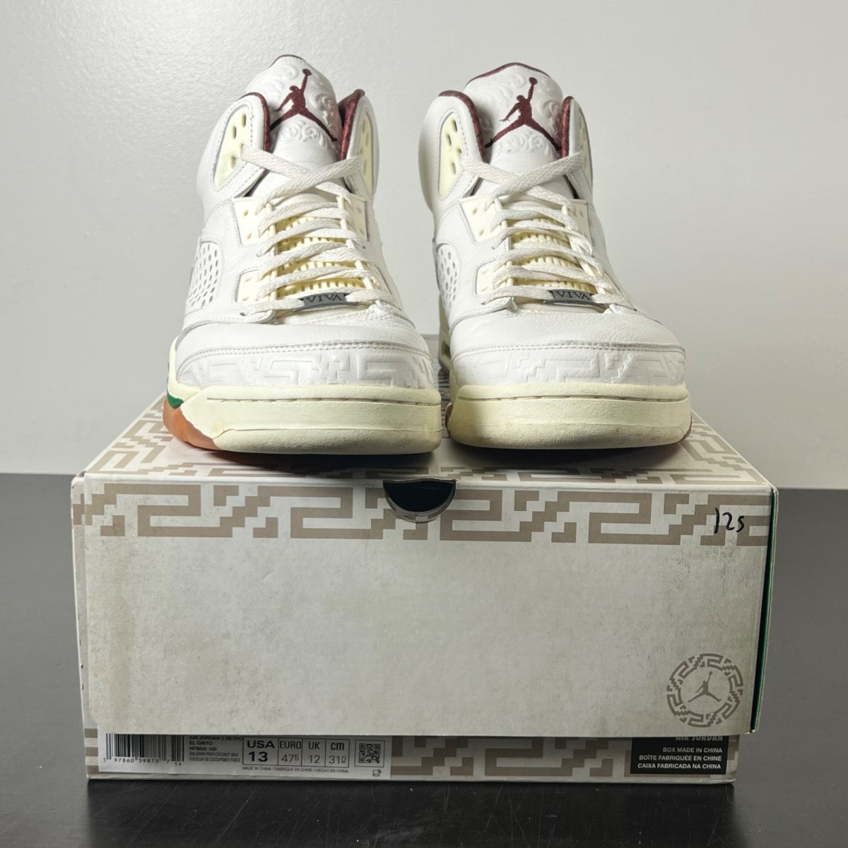 Jordan 5 Retro El Grito Sail 13 (Moderately Worn Pre-Owned)JordanSail/Coconut Milk-Pine Green-Dark Pony - Image 2