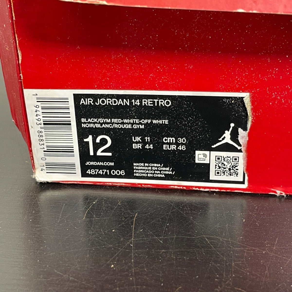 Jordan 14 Retro Gym Red Toro 12 (Moderately Worn Pre-Owned)JordanBlack/White-Off White-Gym Red - Image 7