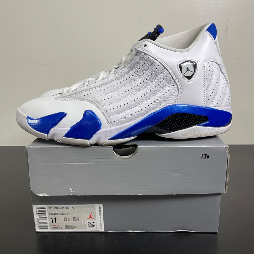 Jordan 14 Retro White Hyper Royal 11 (Moderately Worn Pre-Owned)JordanWhite/Black-Hyper Royal - Image 3